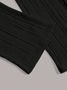 SHEIN EZwear Solid Crop Halter Top & Flare Leg Trousers - Black - View 3