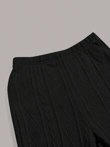 SHEIN EZwear Solid Crop Halter Top & Flare Leg Trousers - Black - View 4