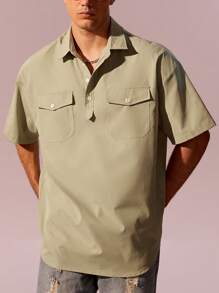 Manfinity Hypemode 男士翻蓋口袋落肩袖POLO衫 - 綠色 - 查看 1