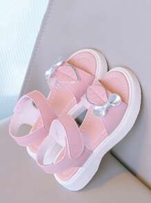 Fashionable And Comfortable Children's Girls' Flat Sandals With Bowknot And Leaf Decoration