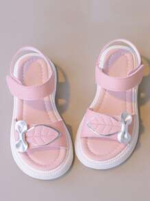 Fashionable And Comfortable Children's Girls' Flat Sandals With Bowknot And Leaf Decoration