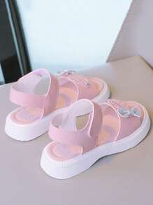 Fashionable And Comfortable Children's Girls' Flat Sandals With Bowknot And Leaf Decoration
