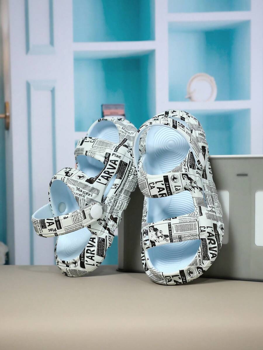 儿童舒适泡沫拖鞋，带后跟带 - 藍色 - 查看 1