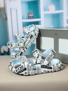 儿童舒适泡沫拖鞋，带后跟带 - 藍色 - 查看 3