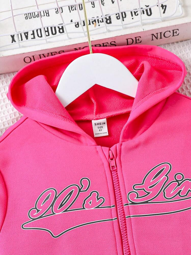 Tween Girl Letter Graphic Zip Up Hoodie & Shorts