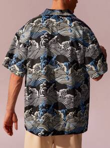 Manfinity Chillmode 男士波浪印花西裝領襯衫 - 彩色 - 查看 2