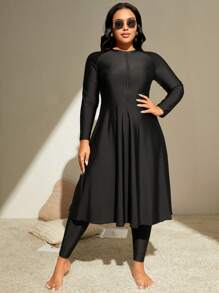 Swim Mulvari 夏季海滩加大码前拉链全身布基尼泳衣女式连衣裙>长袖阿拉伯服装 - 黑色 - 查看 4