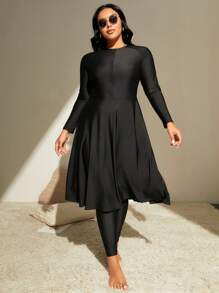 Swim Mulvari 夏季海滩加大码前拉链全身布基尼泳衣女式连衣裙>长袖阿拉伯服装 - 黑色 - 查看 3