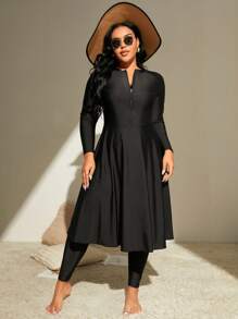 Swim Mulvari 夏季海滩加大码前拉链全身布基尼泳衣女式连衣裙>长袖阿拉伯服装 - 黑色 - 查看 5