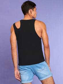 RueChic Men Cut Out Tank Top - Black - View 2