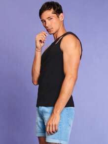 RueChic Men Cut Out Tank Top - Black - View 4