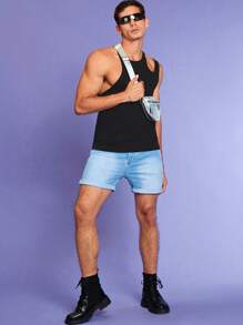 RueChic Men Cut Out Tank Top - Black - View 6