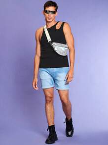 RueChic Men Cut Out Tank Top - Black - View 7