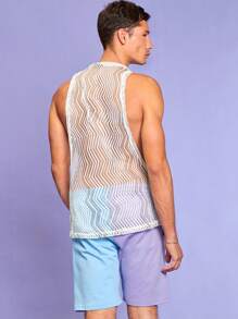 RueChic Men Chevron Print Sheer Tank Top - White - View 5