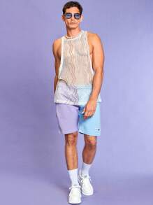 RueChic Men Chevron Print Sheer Tank Top - White - View 7