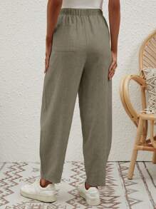 SHEIN LUNE 素色斜口袋長褲 - 灰色 - 查看 2