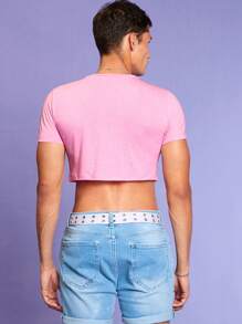 RueChic Men Solid Crop Tee - Pink - View 3