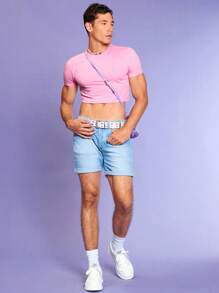 RueChic Men Solid Crop Tee - Pink - View 7
