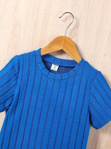 SHEIN 男小童字母補丁細節T恤和短褲 - 寶藍色 - 查看 3