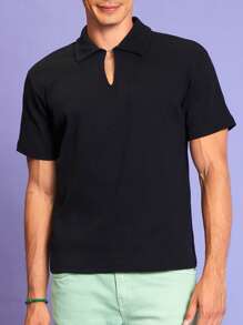 RueChic Men Solid Polo Shirt - Black - View 1