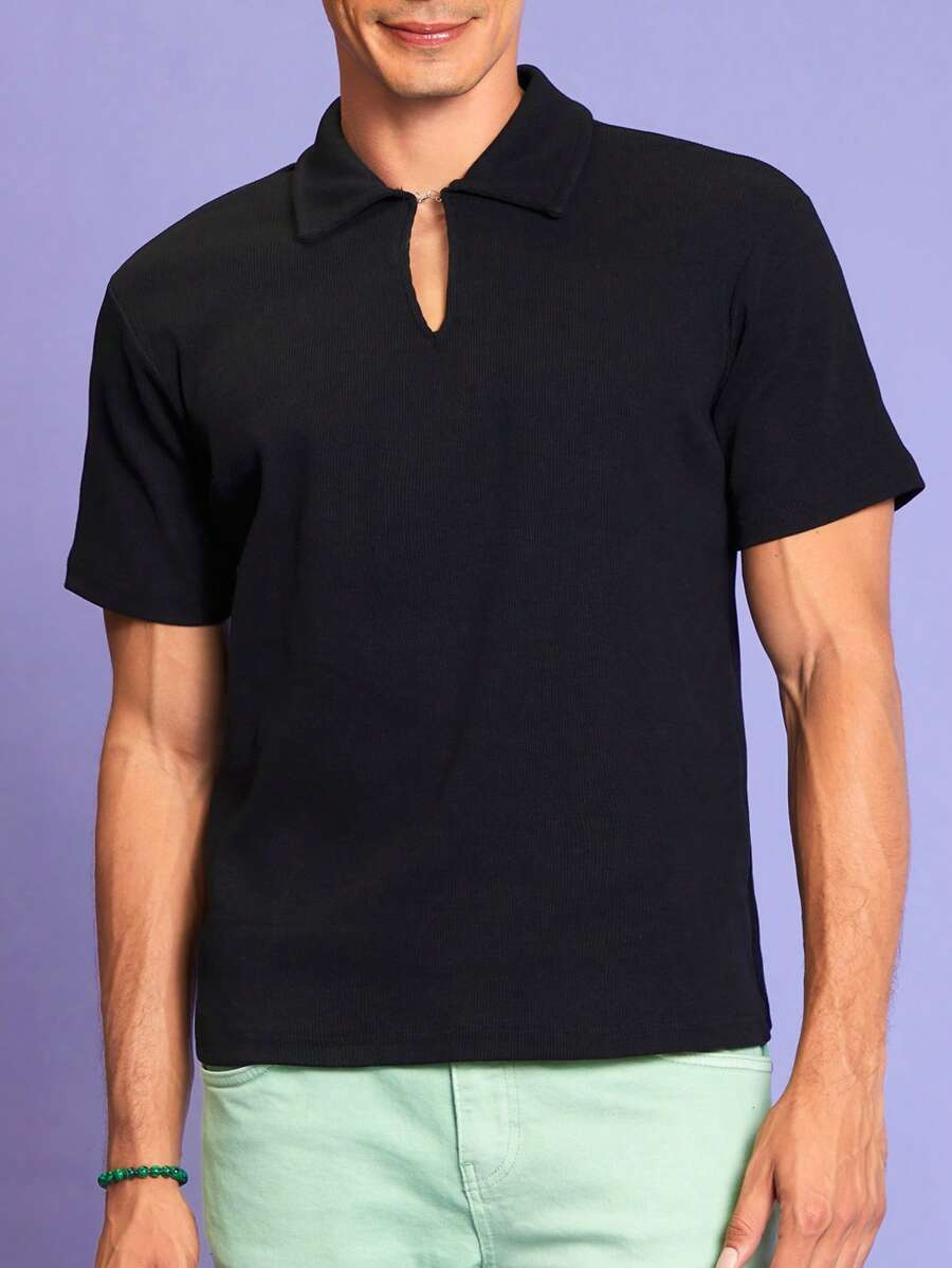 RueChic Men Solid Polo Shirt - Black - View 1
