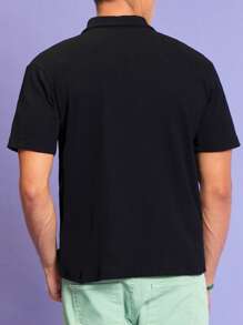 RueChic Men Solid Polo Shirt - Black - View 2