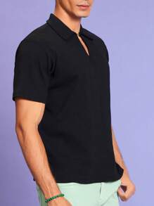 RueChic Men Solid Polo Shirt - Black - View 7