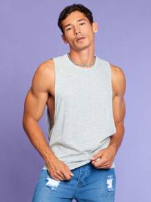RueChic Men Solid Tank Top - Light Grey - View 1