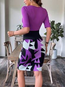SHEIN Clasi Geo Print Bodycon Dress - Purple - View 2