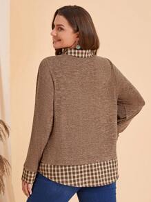 EMERY ROSE Hơn In kẻ sọc Curved Hem Tee 2 trong1 - màu nâu - Xem 2