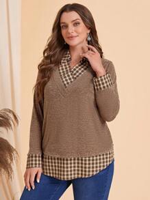 EMERY ROSE Hơn In kẻ sọc Curved Hem Tee 2 trong1 - màu nâu - Xem 5