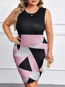 SHEIN Clasi 大碼幾何印花緊身洋裝 - 彩色 - 查看 1