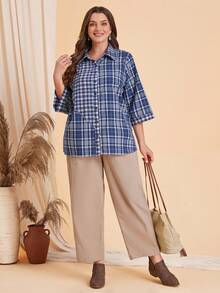 EMERY ROSE Hơn In kẻ sọc Nút phía trước Áo sơ mi - Màu xanh lam - Xem 4