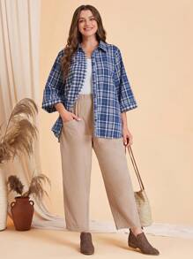 EMERY ROSE Hơn In kẻ sọc Nút phía trước Áo sơ mi - Màu xanh lam - Xem 2