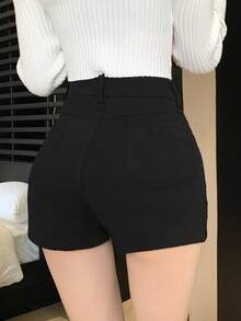Skinny High Waisted Elastic Hem Slit Leg Short Shorts For Women