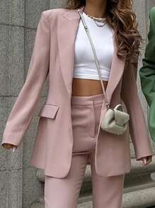 Lapel Neck Single Breasted Blazer - Dusty Pink - View 1