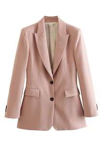 Lapel Neck Single Breasted Blazer - Dusty Pink - View 6