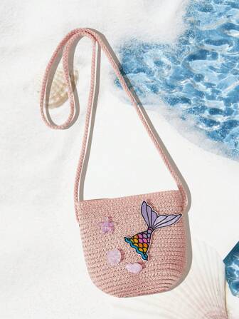 Fairycore Bolsa de mimbre mini moda con diseño de cola de pez para vacación