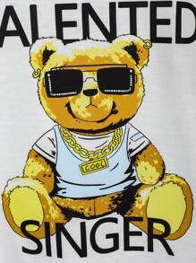 SHEIN 男小童翻蓋細節襯衫和小熊印花T恤和短褲和帽子 - 彩色 - 查看 8