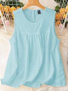 SHEIN LUNE Talla grande Top tank con bordado con ojal - Azul - Ver 1