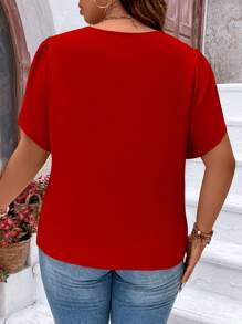 SHEIN LUNE Blusa con cremallera media y mangas tipo pétalos para ropa de Año Nuevo