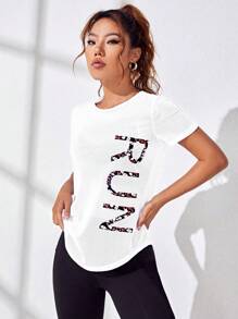 Easithlete 字母圖案弧形下擺運動T恤 - 白色 - 查看 3