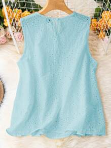 SHEIN LUNE Talla grande Top tank con bordado con ojal - Azul - Ver 2
