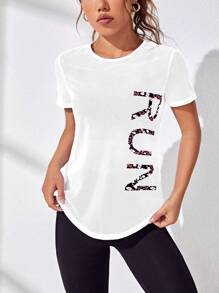 Easithlete 字母圖案弧形下擺運動T恤 - 白色 - 查看 4