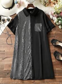 SHEIN LUNE Hơn Tương phản Sequin Đã vá Túi Váy sơ mi - màu đen - Xem 1