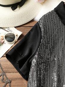 SHEIN LUNE Hơn Tương phản Sequin Đã vá Túi Váy sơ mi - màu đen - Xem 4