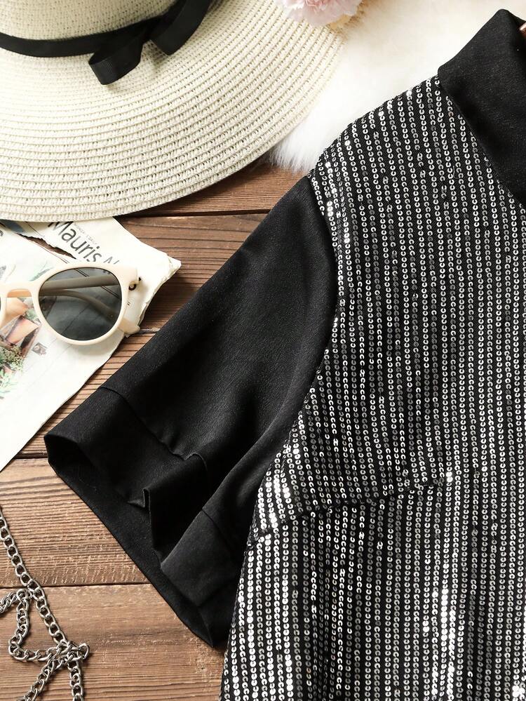 SHEIN LUNE Hơn Tương phản Sequin Đã vá Túi Váy sơ mi - màu đen - Xem 4