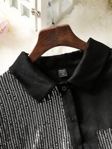 SHEIN LUNE Hơn Tương phản Sequin Đã vá Túi Váy sơ mi - màu đen - Xem 5
