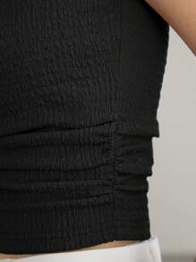 SHEIN BIZwear Top de un hombro fruncido lateral con textura ropa de trabajo - Negro - Ver 8