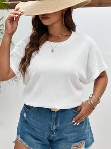 SHEIN Frenchy Talla grande Camiseta unicolor de manga murciélago - Blanco - Ver 4